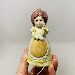 Vintage Jasco Bell Figurine Porcelain 4” Woman Country Western Yellow Dress 1979